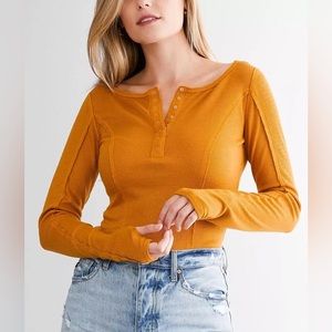 Free People Intimately Sloane Henley Bodysuit Small Amber Yellow NWT